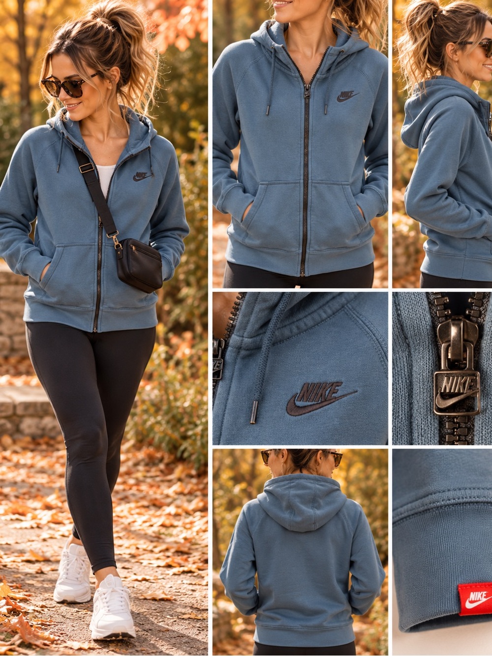 Nike AW77 Full Zip Hoodie Men’s M Squadron Blue/Black Retro Fleece Unisex
